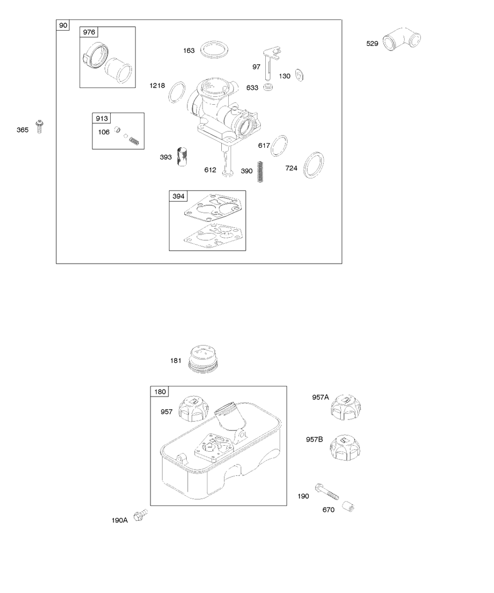 Carburetor, Fuel Supply Diagram and Parts List for 98982-2049-XX  Briggs and Stratton Engine
